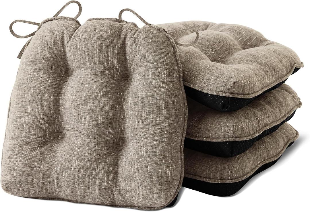 Chair Cushions for Dining Chairs Set of 4, Kitchen Chair Cushions, Chair Pads with Ties and Non Slip Backing, Tufted Memory Foam Seat Cushion 4 Pack, 15.5" x 15.5" x 4", Khaki