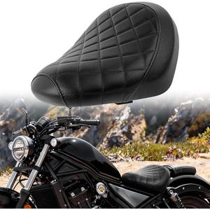 DREAMIZER Cool Gel Motorcycle Solo Seat Compatible with Honda Rebel 1100 CMX1100 CM1100 2021 2022 2023 2024 2025, Motorcycle Front Driver Seat Rider Saddle Cushion, Front-Black-Rhombic