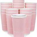 Disposable Coffee Cups With Lids - 16 oz To Go Coffee Cup (70 Pack). Large Travel Cups Hold Shape With Hot and Cold Drinks, No Leaks! Insulated Ripple Cups Protect Hands, No Sleeves needed! (Pink Crepe)