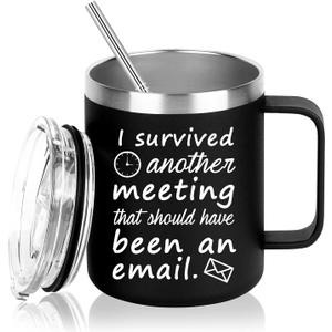 I Survived Another Meeting That Should Have Been an Email Stainless Steel Coffee Mug Email Mug The Office Mug Funny Mug Christmas White Elephant Gifts for Boss Coworkers Friends 12 Ounce (Black)