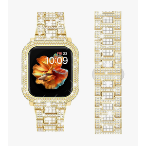 Mosonio Compatible with Bling Apple Watch Band Women 40/44/41/45/42/46mm with Shiny Metal Case, Full Sparking Luxury Diamond Bands and Cover Set, Cute Charming Strap for iWatch SE Series