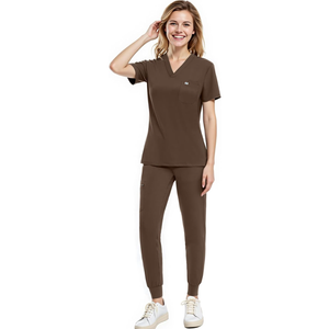 Scrubs for Women Set, V-Neck Scrub Top & Joggers Pants Sets, Slim Quick-dry Anti Wrinkle Yoga Waistband L