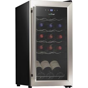 Nutrichef 15 Bottle Wine Fridge Red and White Wine Chiller Adjustable Temp Control 41F to 64F Ultra Quiet Operation Mini Wine Cooler Built for Home, Office, Kitchen Counter, 27x13x17 IN