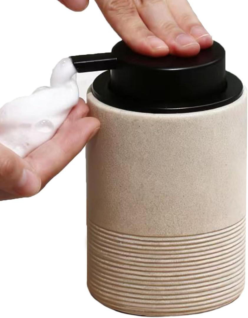 Resin Foaming Hand Soap Dispenser, 11 OZ Bathroom & Kitchen Foam Soap Dispenser, Large Capacity Easy-Press Pump Head, Modern Decor Style (Beige)