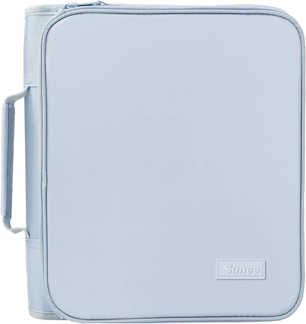 SUNEE Zippered Binder Bag with Handle, 2-Inch 3-Ring O-Ring, 500-Sheet Capacity, Includes Zip Pocket, 5-Tab Expanding File Folder, Multi-Pocket Organizer Binder for Middle School, Dusk Blue