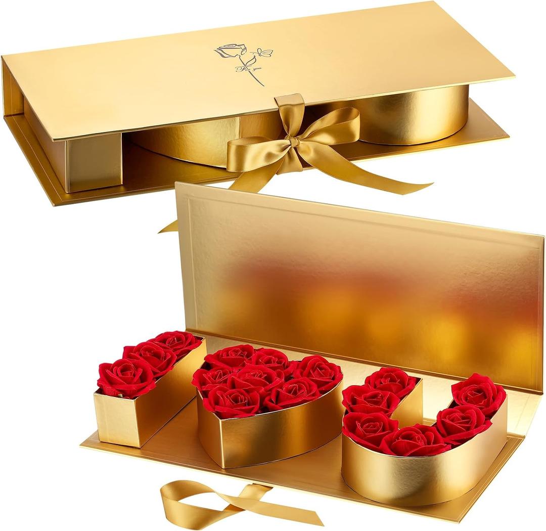 Engrowtic 2 Pack I Love You for Flowers Empty Mother's Day Boxes ''i Love U'' Letter Floral Fillable Box Empty Cardboard Gift Box with Lids for Wedding, Birthday, Mother's Day Packing(Gold), 1 count