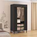 Portable Closets for Hanging Clothes,Clothes Rack with Cover,Portable Wardrobe Closet with 1 Hanging Rods, 2 Storage Shelves,27.5" L x 17.7" W x 67.7" H,Black