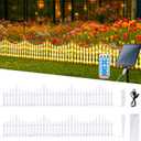 Hopolon 8 Pack White Picket Fence for Garden, 11.1in (H) X 9.1ft (L) Garden Fence Border with 144 Led Solar Lights and Remote, Decorative Mini Pocket Fence for Small Flower Path Tree Yard Pet Barrier