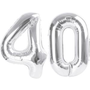 Number Balloons 40 In 40 Numbers, 40th Birthday Decorations for Women Men, Silver Birthday Party Decorations Big Balloons for Wedding, Celebration Party, Graduations