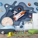 TUNDJ - Space Wallpaper for Boys Room Cartoon Planet Astronauts Wall Murals for Kids Room Bedroom（Not Peel and Stick）130" x 95"