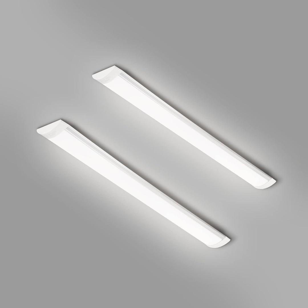 2 Packs 2FT LED Batten Light, Ultra-Thin Ceiling Surface Mounted Light, 20W, Day Light 4000K, IP20, LED Ceiling Light Fixture for Garage, Shop, Hallway, Office, Market, Ver.2