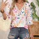 IRISGOD Womens 3/4 Length Sleeve V Neck Tops Dressy Casual Chiffon Blouse Summer Floral Bohemian 2025 Tredny Shirts (Beige, XL)