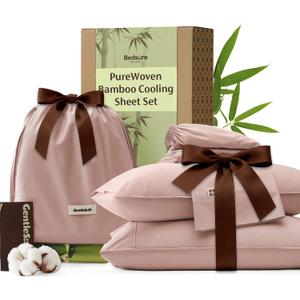 Bedsure Bamboo Viscose Cooling Sheets, Rayon Cotton Serene Blend, PureWoven, Breathable & Buttery Soft King Size Sheets Set, Deep Pocket Up to 18", Hotel Luxury Bedding for Hot Sleepers, Rose Pink