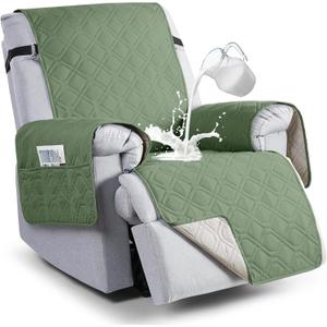 VANSOFY 100% Waterproof Recliner Chair Covers, Recliner Cover Non-Slip Dog Chair Cover Furniture Protector Washable Slipcover with Pocket, Elastic Straps for Pets, Dogs(Bean Green, 22")