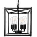 4-Light Black Farmhouse Chandelier, Iron Lantern Pendant Light Rustic Cage Adjustable Height, E26 Base Industrial Hanging Lights for Kitchen Island Dining Room Hallway Foyer Entryway