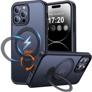 360 Rotatable Magnetic Stand for iPhone 14 pro max Case Compatible with Mag-Safe 16FT Military Drop Protection, Anti-Scratch/Fingerprint Shockproof iPhone 14 pro max Phone Case(Matte-Black)