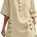 Linen Sets for Women 2 Piece Short Sleeve Shirts Wide Leg Shorts Matching Set, Casual 2 Piece Outfit for Summer Beach, XL