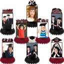 8 Pcs Graduation Party Decorations Class of 2026 Graduation Honeycomb Centerpieces Table Decor Grad Photo Display Congrats Grad Table Toppers for Party Favor(Black Crimson)