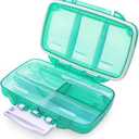 Airtight Pill Case Travel Pill Organizer Large Pill Dispenser Daily Pill Box Portable Vitamin Sorter 7 Compartment Container Moistureproof Daily Medicine for Pocket Purse (Green)