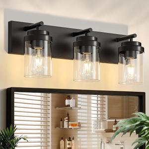 3-Light Bathroom Light Fixtures, Matte Black Vanity Lights