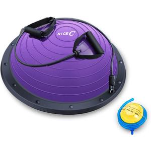 Nice C Balance Ball, Half Ball, Balance Ball, Exercise Workout Trainer, with Resistant Band, Strength Fitness Yoga with Bonus Foot Pump