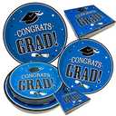 75 pcs Graduation Plates 25 Dinner Plates and 25 Dessert Plates and 25 Napkins Graduation party supplies Class of 2025 dinnerware decoration (Blue Napkins -75 Pack)