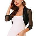 Allegra K Women's 3/4 Sleeve Sheer Mesh Shrug Open Front Cropped Bolero Cardigan XX-Large Black