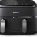 Philips Dual Basket Air Fryer 3000 Series 8-in-1 functions, 9.5 Quarts Airfryer, 2 Drawers, Auto-sync Cooking Time, 90% Less Fat, Rapid Air Technology, HomeID App, Dishwasher Safe, Black (NA351/00)