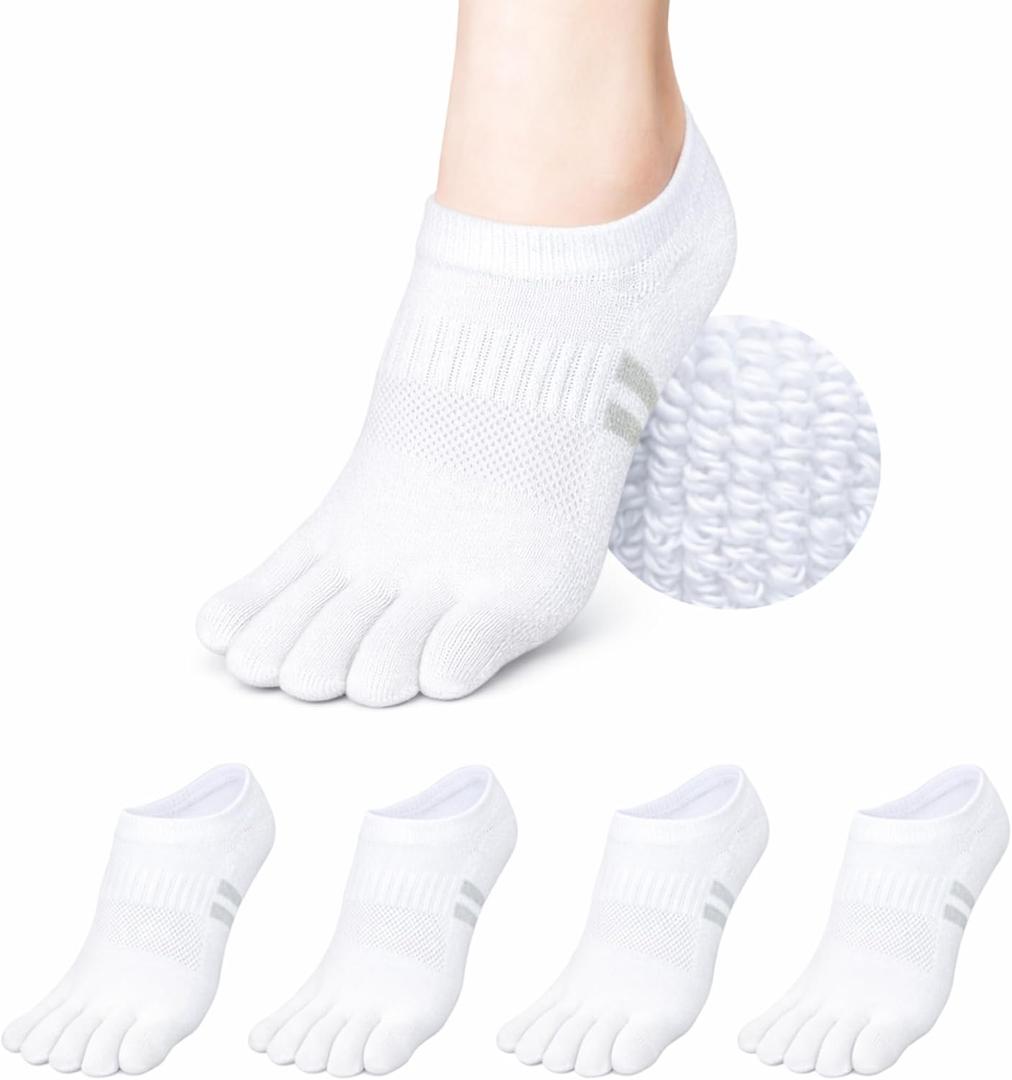 soxsense Cushion No Show Toe Socks For Women Five Finger Socks Low Cut Athletic Running Socks 4 Pairs, Small