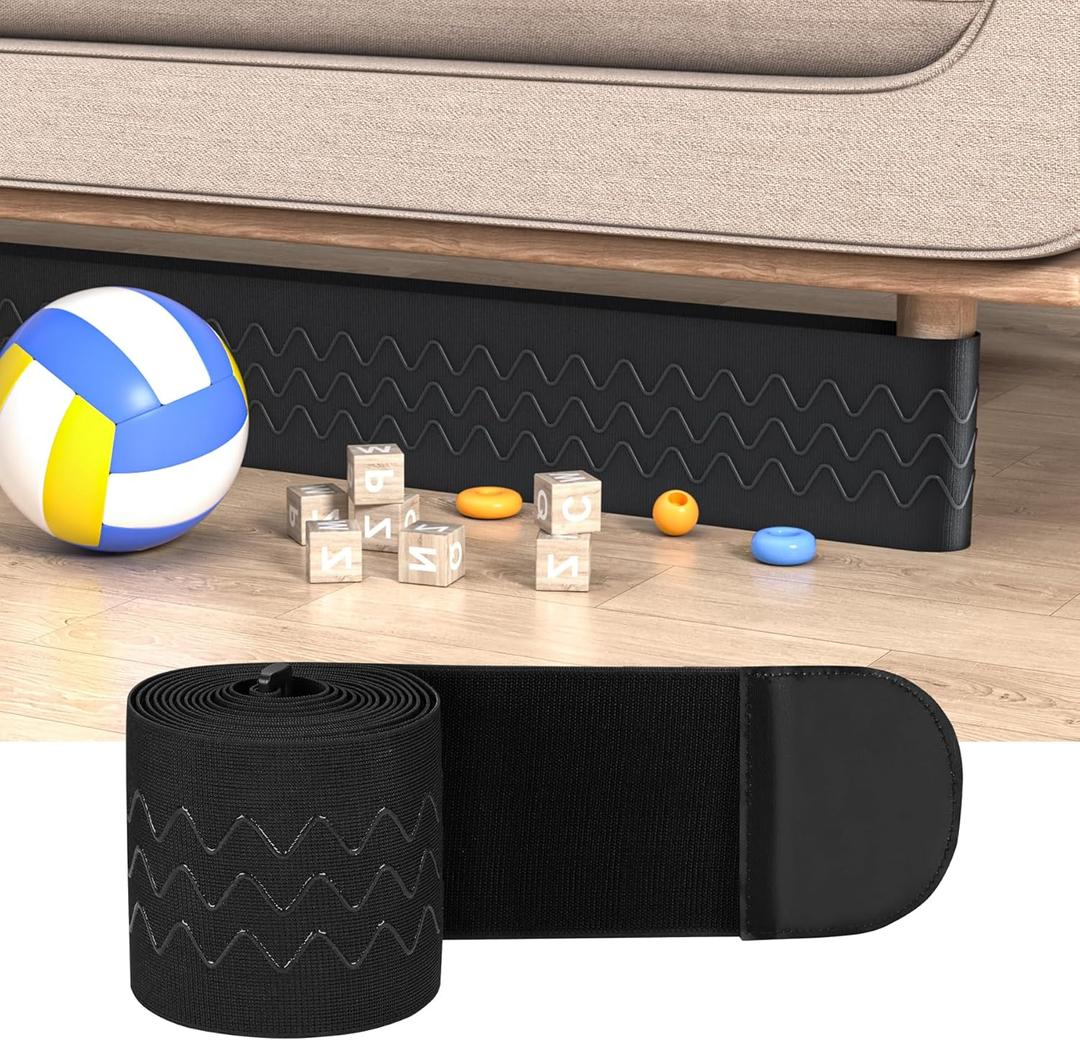 Under Couch Blocker 5 in x 13 ft, Adjustable Elastic Sofa Blocker to Prevent Kids and Pets Toys, Strap Barrier Gap Bumper Couch Guards for Bottom Standard Sofa, Bed, Furniture with Straight Legs (Large)