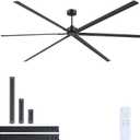 JSAITEE 108 Inch Industrial Ceiling Fan, Reversible Quiet DC Motor, 6 Blades, 3 Downrods, 6 Speed Remote Control, Large No-Light Ceiling Fan for Residential, Commercial Spaces, Porch Garage Shop,Black