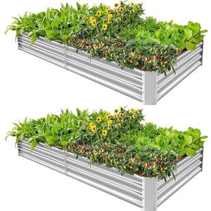 Land Guard 2 Pack 841ft Galvanized Metal Raised Garden Bed, Metal Planter Kit Box Outdoor for Deep-Rooted Vegetables, Flowers, Green and Herbs (Silver)