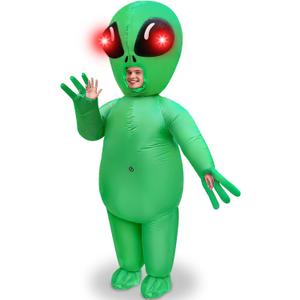 Camlinbo Halloween Inflatable Alien Costume with Red LED Eyes, Scary Alien Blow Up Costumes for Adults Men, Full Body Green Inflatable for Cosplay Themed Parties