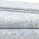 Urban Lifestyle 3-Piece Twin Sheet Set, Baby Blue Coquette Bow Design, Includes Top Sheet, Fitted Sheet & Pillowcase, Soft and Stylish Bedding for Kids or Teen Bedroom