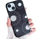 Flower Phone Case for iPhone 15 Case,Sunflower Floral Pattern Design,Cute Stylish Protective for Women Girls Phone Case,for iPhone 15-Black, Pack of 