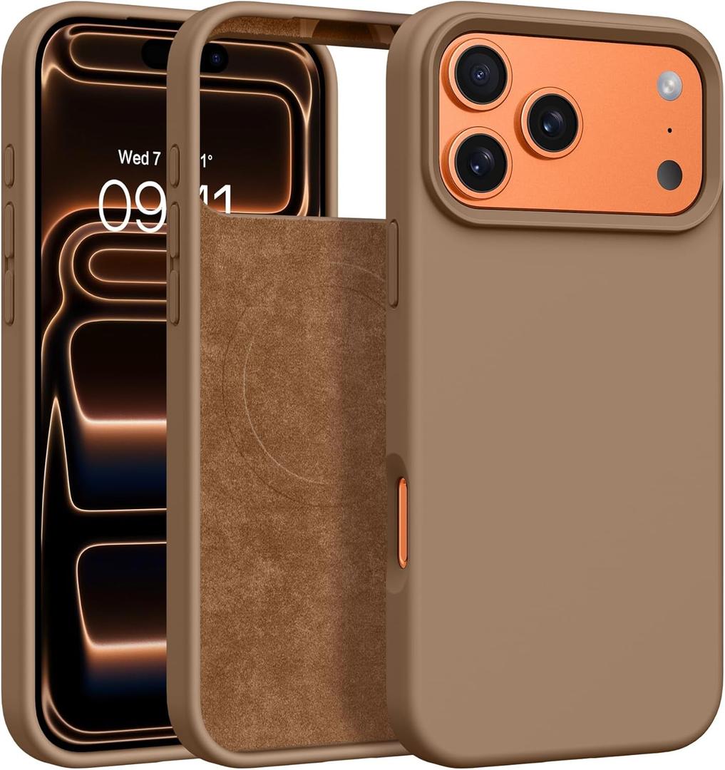 BENTOBEN Magnetic for iPhone 17 Pro Case 6.3", Compatible with Magsafe, Silky Liquid Silicone, Slim Soft Full-Body Shockproof Protective, Women Men Phone Cover for iPhone 17 Pro, Brown