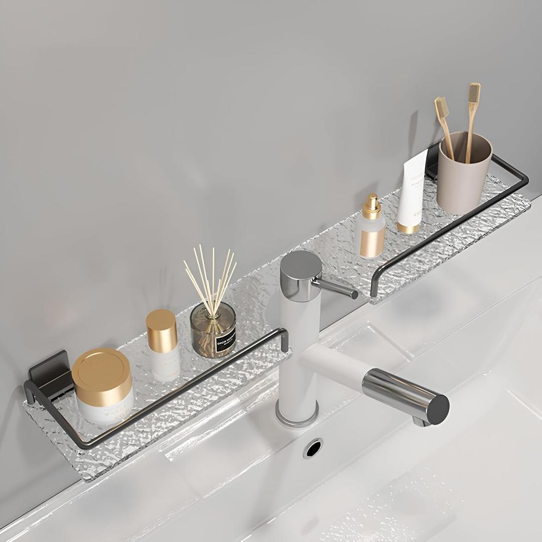 Bathroom Sink Shelf Over Faucet, 20-Inch Acrylic Bathroom Sink Shelf Over The Faucet, Over The Sink Shelf for Bathroom Sink(Corrugated, Dark Gray)