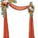 Artificial Wedding Arch Flowers Kit(Pack of 3),2Pcs Artificial Flower Arch Decor,1Pcs Sheer Drape for Wedding Ceremony Arbor for WeddingCeremony (Sunset Orange)