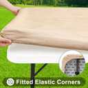 Smiry Rectangle Table Cloth Cover, Waterproof Elastic Fitted Picnic Tablecloth for 6 Foot Tables, Wipeable Flannel Backed Vinyl Tablecloths for Camping, Dining, Outdoor (Beige Wood, 36" x 72")