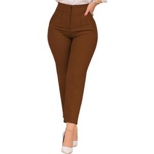 Womens Straight Leg Pants 2026 High Waisted Stretchy Business Casual Work Pants Dress Office Trousers with Pockets (Medium, Deep Brown)