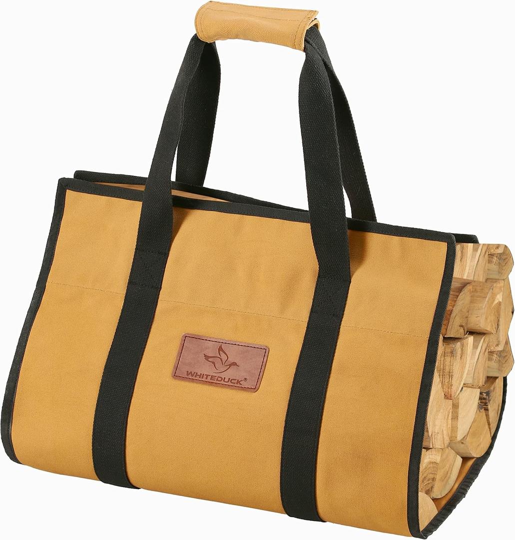 WHITEDUCK TUFF Large Firewood Carrier 21 Oz. Heavy Duty Waxed Canvas Log Carrier Holder for Fireplace, Carrying Wood Indoor & Outdoor (Tan, Rectangle (39"x18"))
