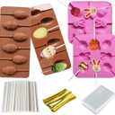 2 Pack Easter Lollipop Silicone Candy Molds Silicon chocolate Lollipop Molds 8 Cavity Bunny Egg Molds Including 80 Lollipop Sticks+100 Pcs Candy Treat Bags+100 Twist Ties (Pink)