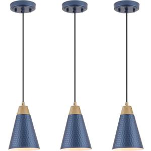 Dijiahua Blue Kitchen Pendant Lighting Over Island 3 Pack,Small Modern Farmhouse Chandeliers Navy Hammered Metal Shade,Mini Vintage Adjustable Cord Hanging Ceiling Lamp Fixtures Over Sink