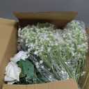 HyeFlora 35 PCS Artificial White Roses with 15 PCS Fake Baby Breath Realistic Fake Flowers Bouquet with Stem for DIY Wedding Party Home Decoration Vase Tables Centerpieces Arrangements Gift for Her