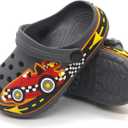 FolHaoth Toddlers Cute Cartoon Excavator Racecar Pattern Boys Girls Clogs Slip On Lightweight Breathable Kids Sandals Non Slip Indoor Outdoor Beach Pool Shower Slippers Shoes (Blue)