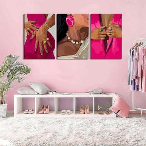 3Pcs Pink Black Woman Canvas Wall Art Trendy Black Girl Painting Picture Wall Decor African American Poster Print Artwork For Living Room Bedroom Home Decoration