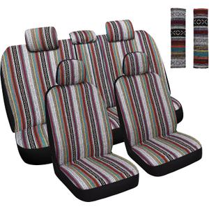 HAIYAOTIMES Baja Saddle Blanket Car Seat Covers Full Set with Seat Belt Pads, Washable Breathable Seat Covers for Cars, Universal Fit Interior Covers for Most Sedan Truck SUV, Airbag Compatible, Red