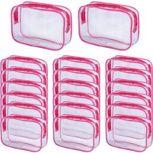 20 Pack 7.1in*2.17in*4.5in Red Clear Cosmetic BagsPlastic Transparent Makeup Bag with Zipper, Portable Makeup Bag Waterproof Toiletry Bags, Travel Organizer for Men and Women