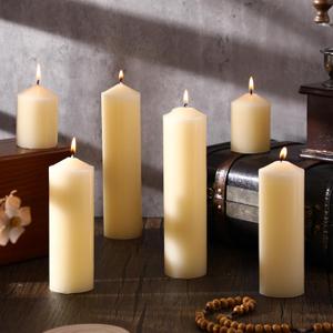 MTLEE 6 Pcs Pillar Candles 3 Set 2 in x 3, 6, 8 Inch Smokeless Dripless Unscented Pillar Candles Long Clean Burning Wax for Wedding Dinner Party Spa Emergency Ceremony Home Decor(Ivory White)