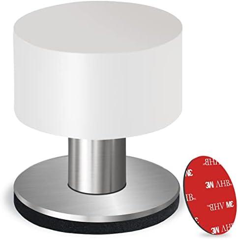 Door Stopper with Extra Sticker, Self-Adhesive Door Stop with Black Rubber Bumper & Stainless Steel Body - Heavy Duty Door Knob Wall Protector Sound Dampening for Home & Office Use